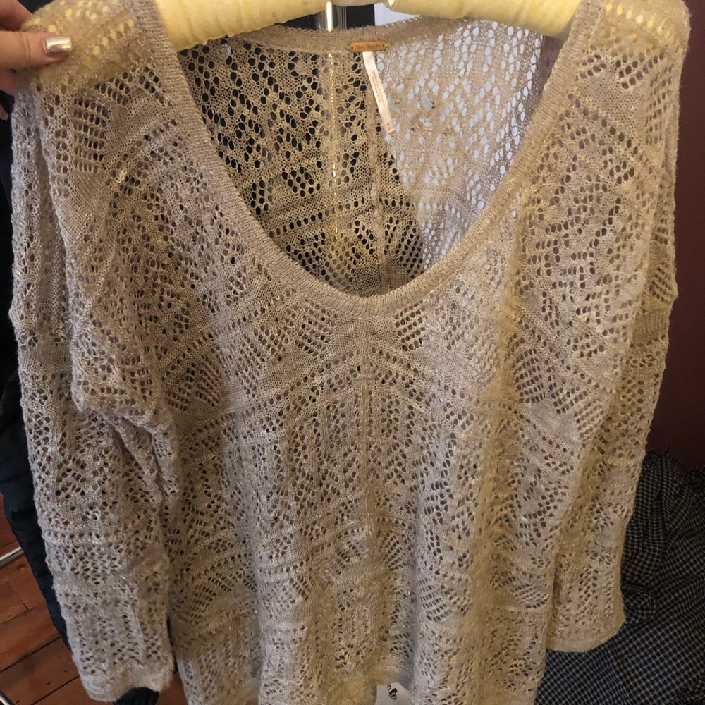 Free People Tan ultra light long sleeve sweater
